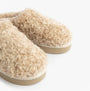 Bedroom Athletics ALICIA Womens Mule Slippers Biscuit close-up side view showcasing faux fur upper and slip-on design.