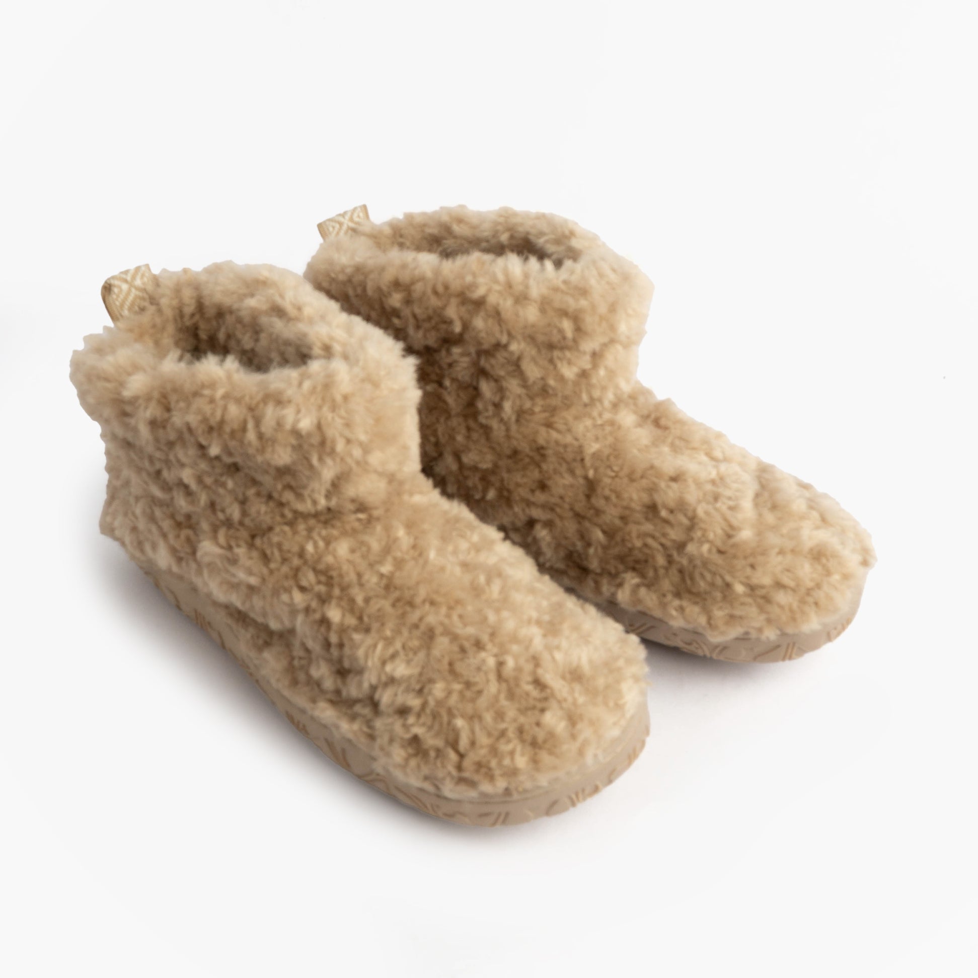 Bedroom Athletics LAUREN Womens Slipper Boots Biscuit side view of cozy faux fur slipper boots