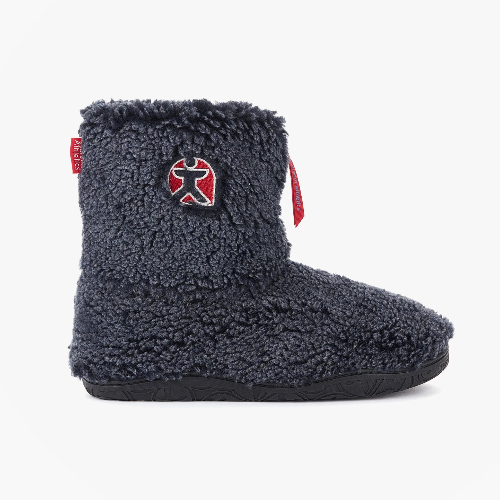 Bedroom Athletics GOSLING Mens Boot Slippers Washed Peacoat Navy side view showing plush fabric and round toe design.