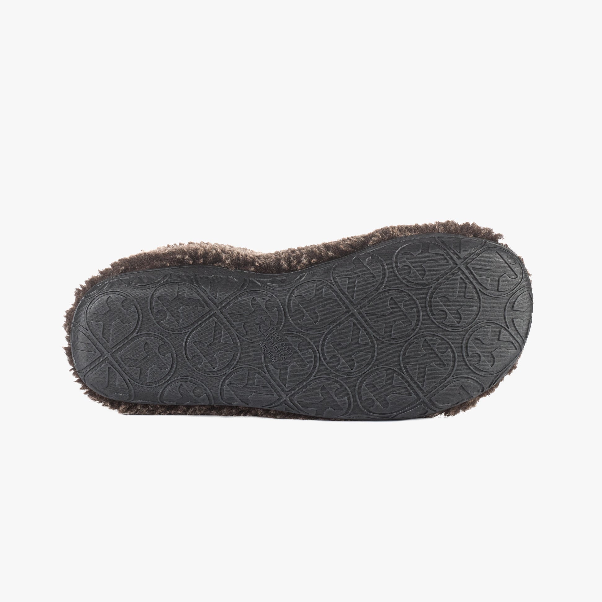 Bedroom Athletics GOSLING Mens Boot Slippers Washed Dark Chocolate bottom view showing detailed sole with traction pattern.