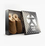 Bedroom Athletics KIEFER Mens Mule Slippers Distressed Coffee in gift box, side view showcasing soft lining and slip-on style.
