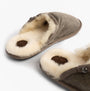 Bedroom Athletics KIEFER Mens Mules Slippers Distressed Tea side view showcasing sheepskin lining and leather upper.