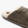 Bedroom Athletics KIEFER Mens Mules Slippers Distressed Tea side view showing sheepskin lining and button detail.