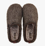 Bedroom Athletics GYLLENHAAL Mens Mule Slippers Washed Dark Chocolate top view showing soft, fluffy texture and round toe design.