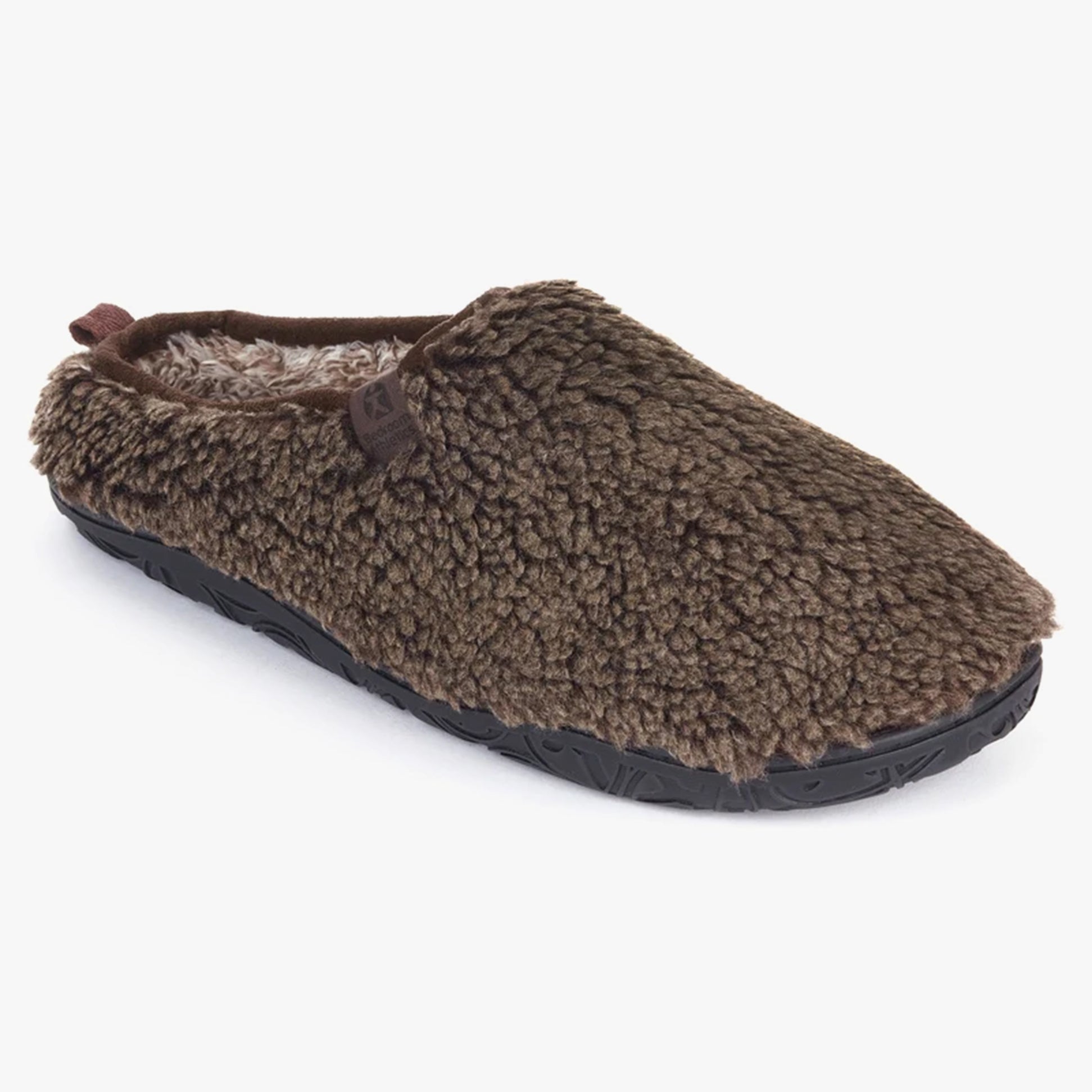 Bedroom Athletics GYLLENHAAL Mens Mule Slippers Washed Dark Chocolate side view showing soft upper and textured sole.