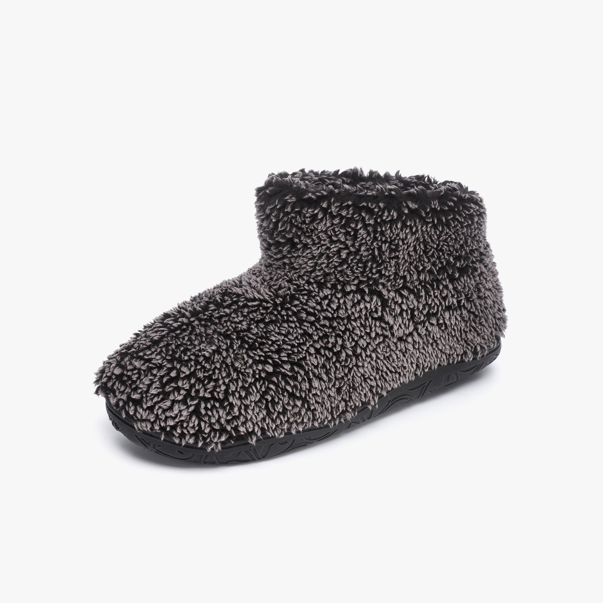 Bedroom Athletics LEONARDO Mens Sherpa Boots Washed Black side view with faux fur upper and black sole.