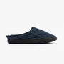 Bedroom Athletics JAMIE Mens Mule Slippers Navy side view showing quilted textile upper and rubber sole.