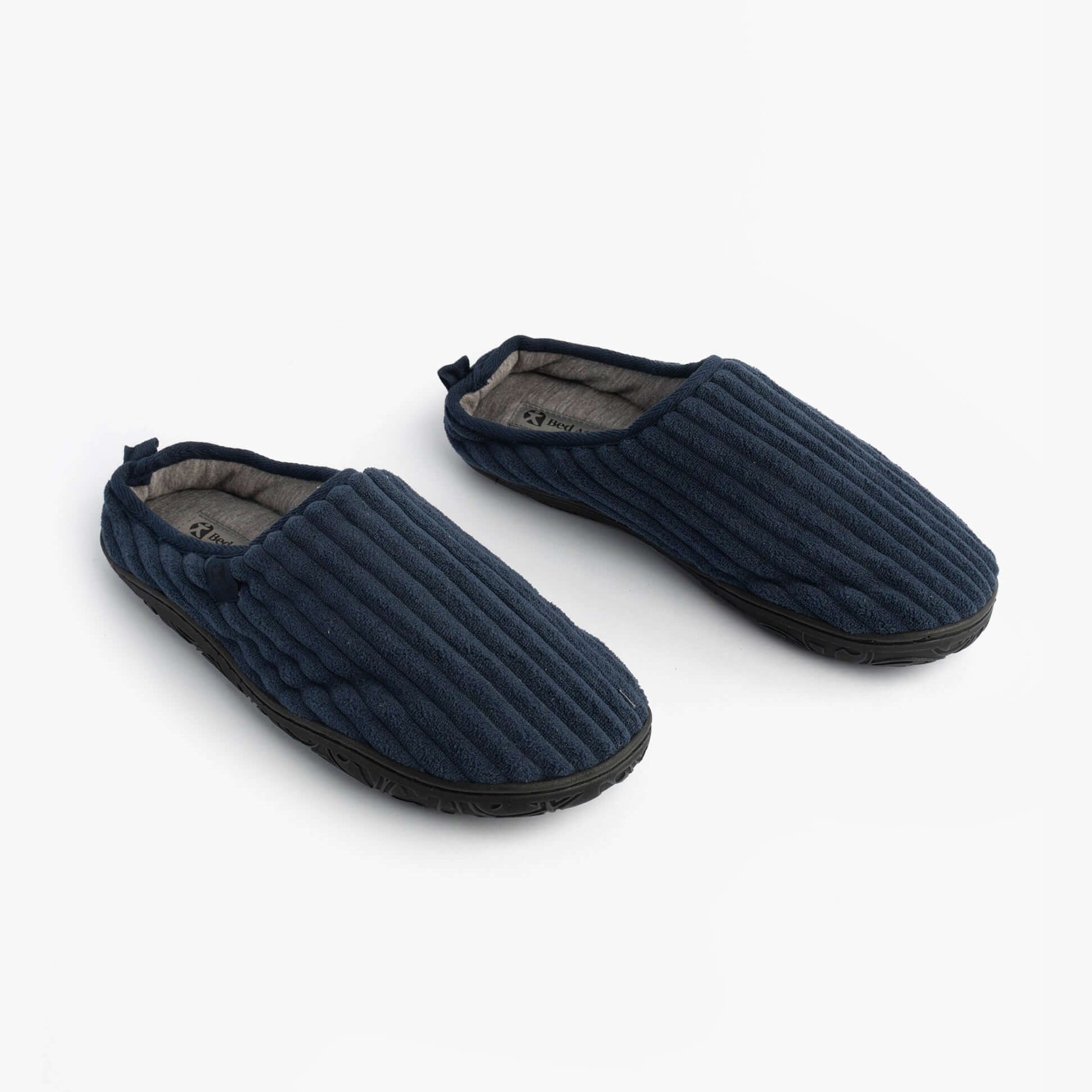 Bedroom Athletics JAMIE Mens Mule Slippers Navy side view with textured upper and slip-on design.