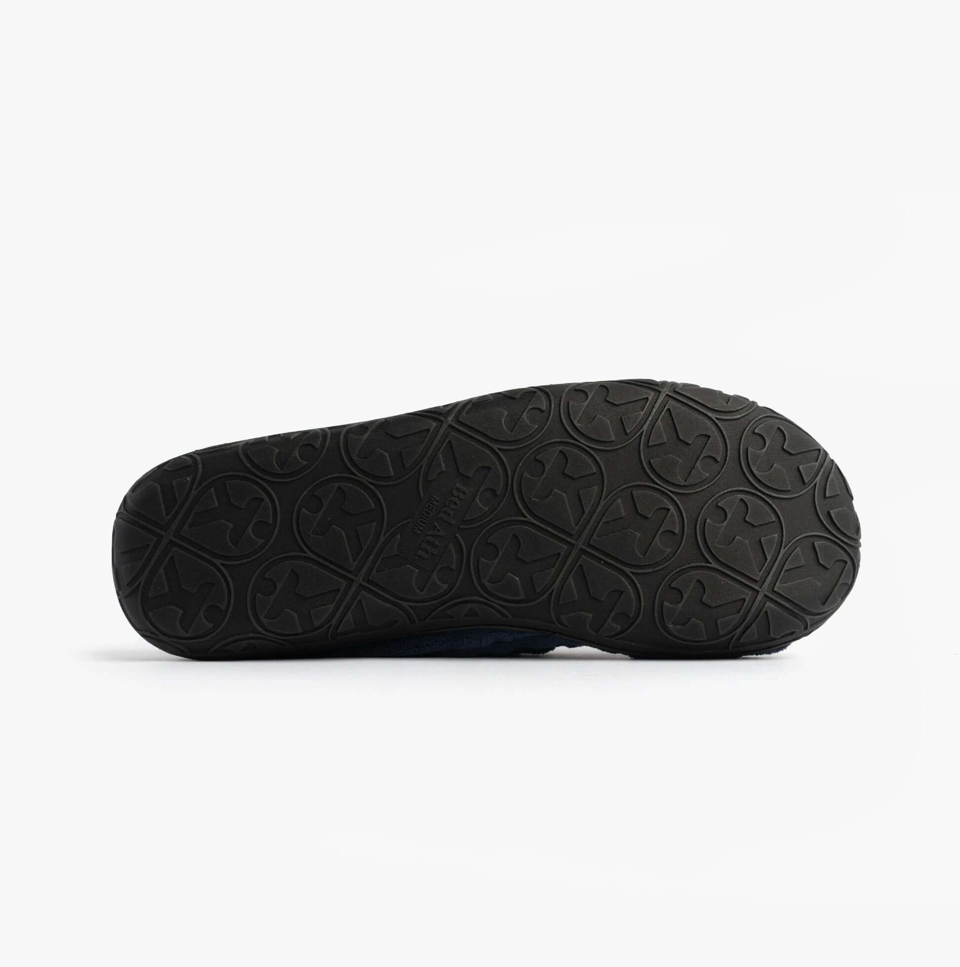 Bedroom Athletics JAMIE Mens Mule Slippers Navy bottom view showing detailed rubber sole