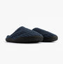 Bedroom Athletics JAMIE Mens Mule Slippers Navy side view showcasing the textured textile upper and rubber sole.