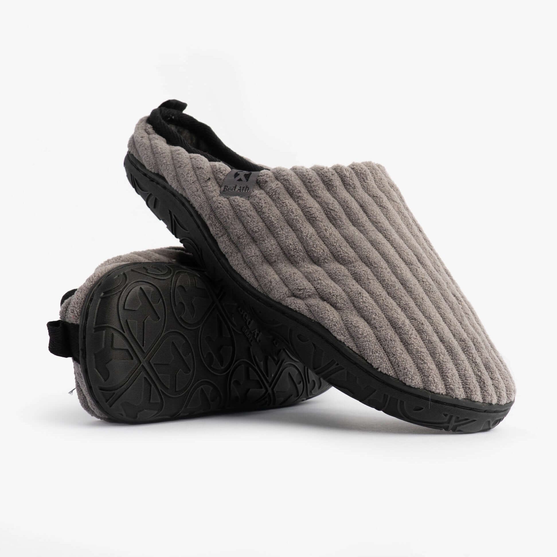 Bedroom Athletics JAMIE Mens Mule Slippers Grey side view with textured upper and rubber sole.