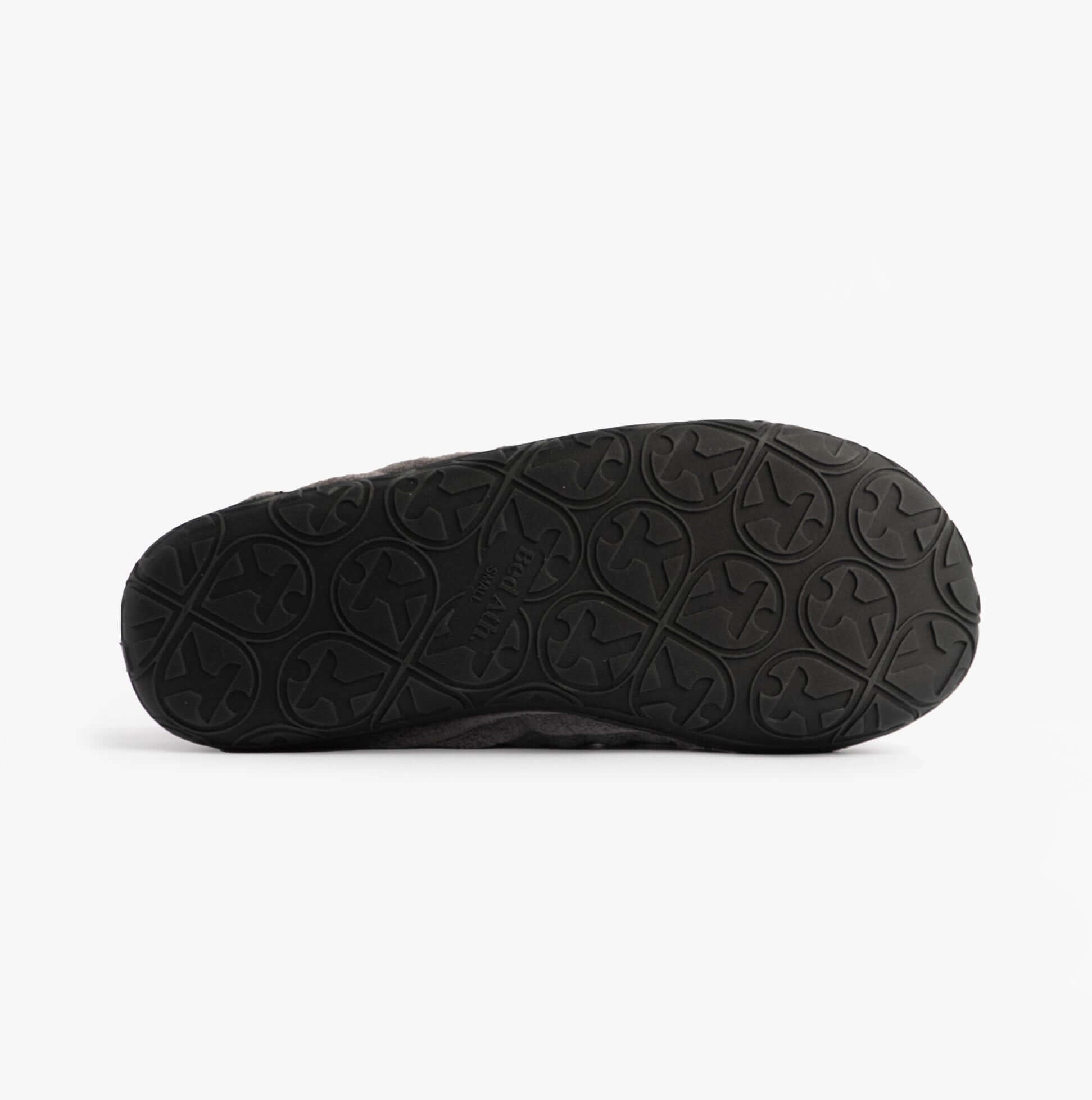 Bedroom Athletics JAMIE Mens Mule Slippers Grey bottom view showing rubber sole texture and design