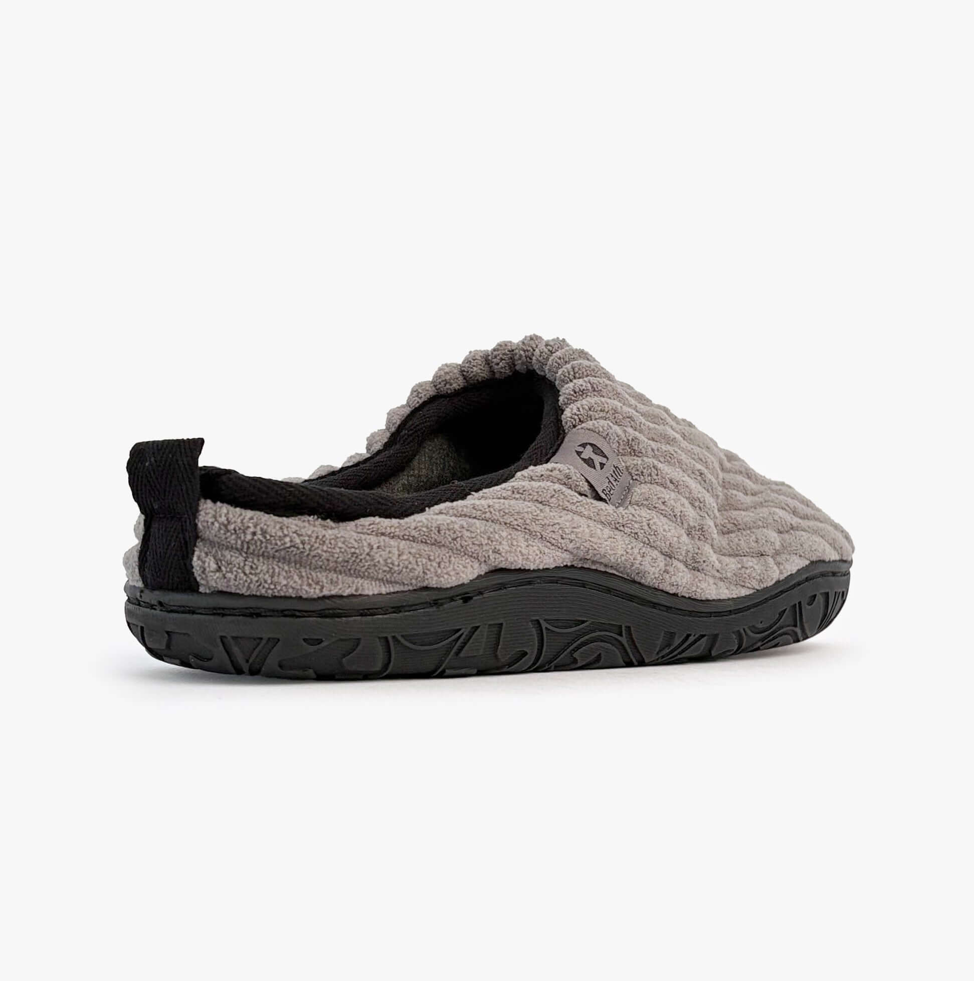 Bedroom Athletics JAMIE Mens Mule Slippers Grey side view showcasing plush upper and rubber sole.