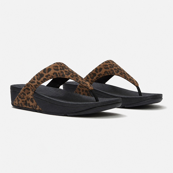 FitFlop LULU SUEDE LEOPARD Womens Toe-Post Tan/Black