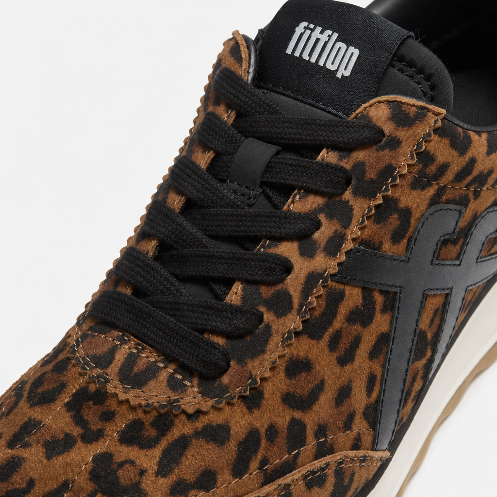 FitFlop RETRO-Q FF SUEDE LEOPARD Womens Casual Trainers Tan/Black