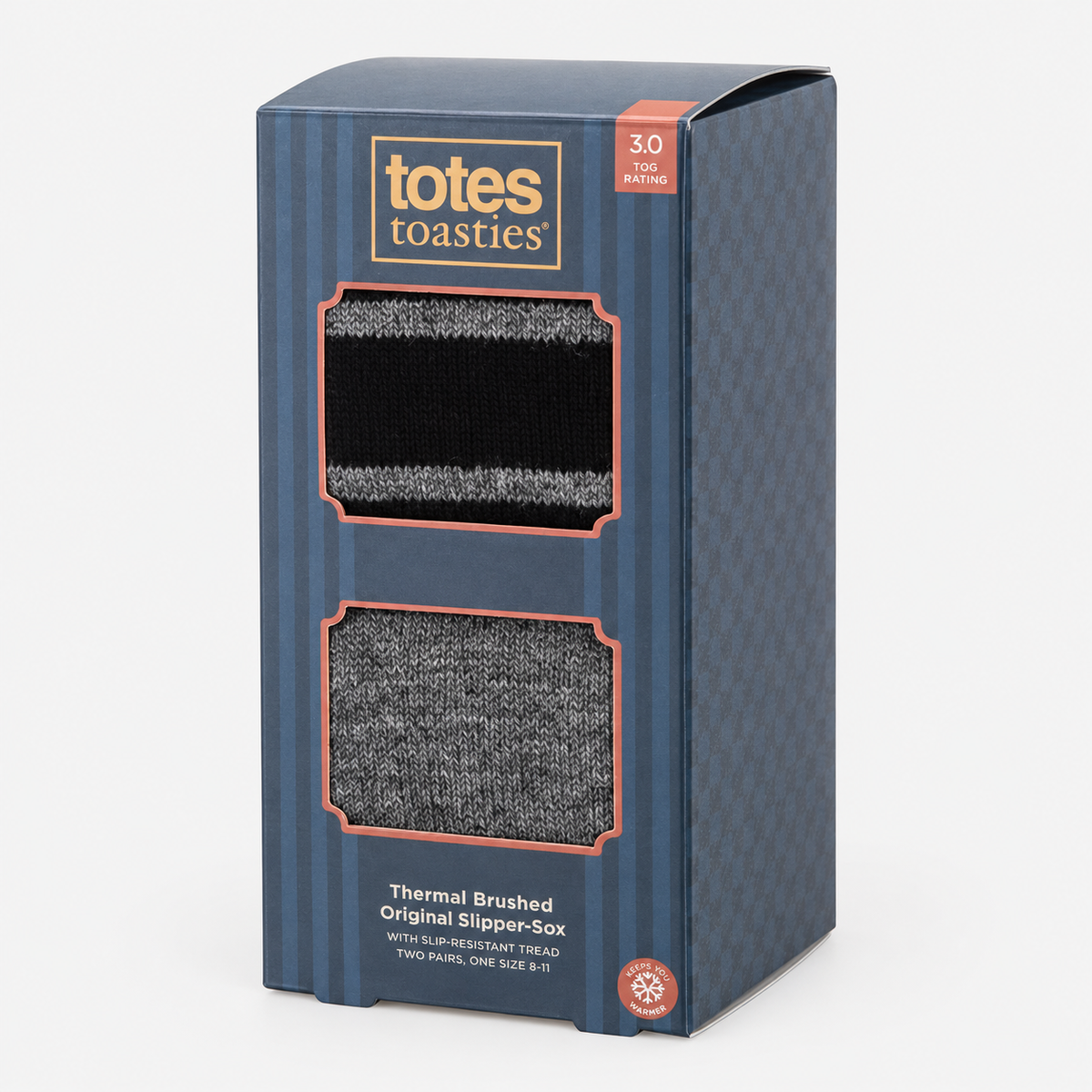 Totes Toasties THERMAL BRUSHED ORIGINAL SLIPPER SOCKS (TWIN PACK) Mens Thermal Socks Grey / Black Stripe