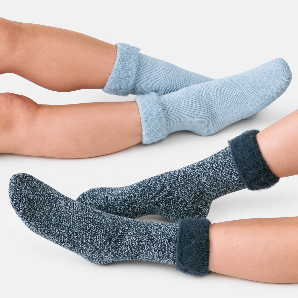 Totes Toasties PREMIUM BRUSHED THERMAL BED SOCK (TWIN PACK) Womens Bed Socks Denim / Blue