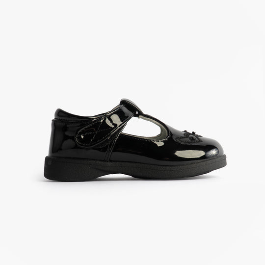Boulevard Girls Touch Fasten T-Bar School Shoes Black Patent