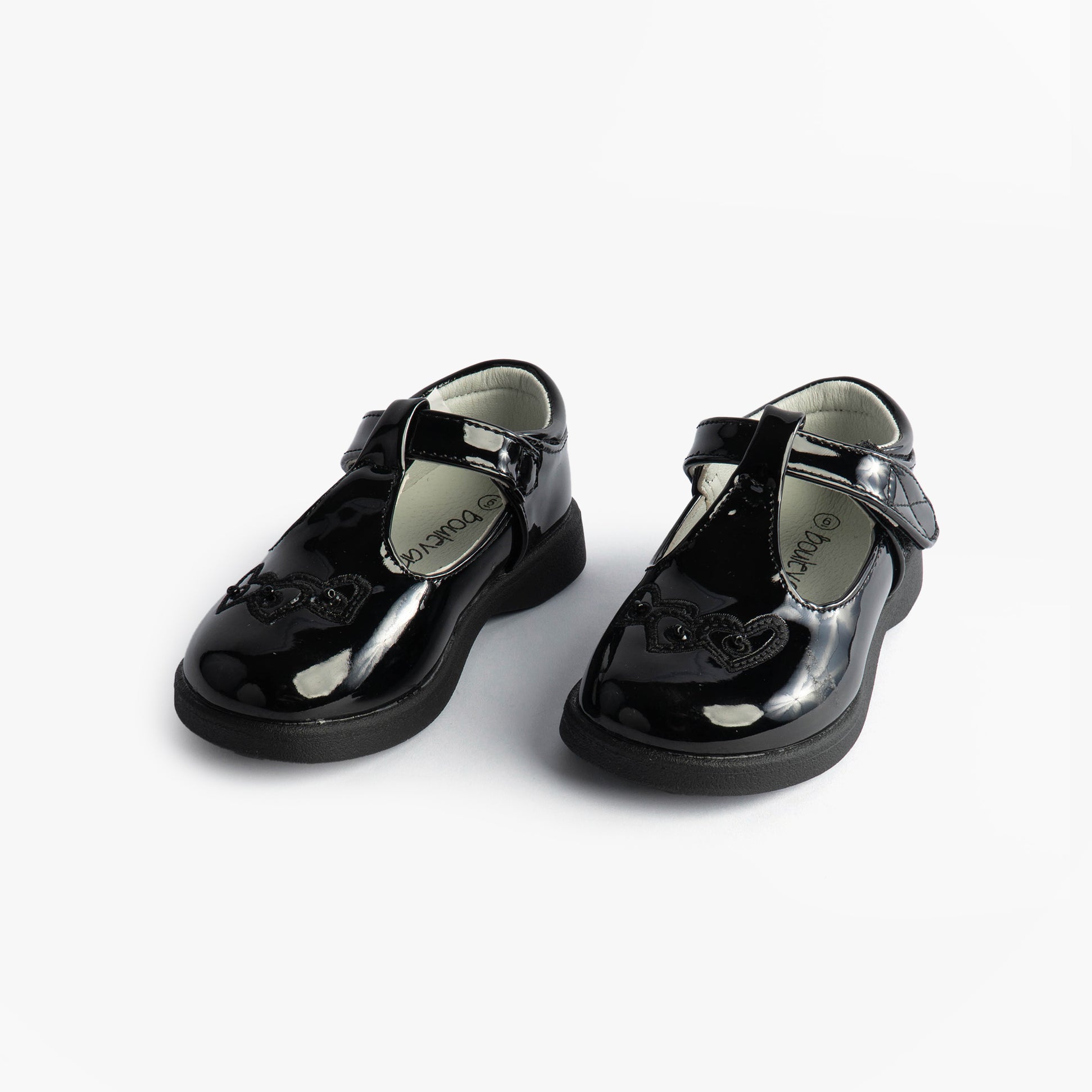 Boulevard Girls Touch Fasten T-Bar School Shoes Black Patent
