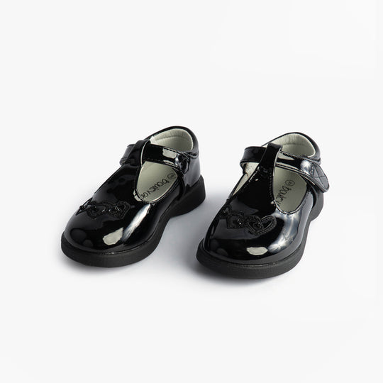 Boulevard Girls Touch Fasten T-Bar School Shoes Black Patent