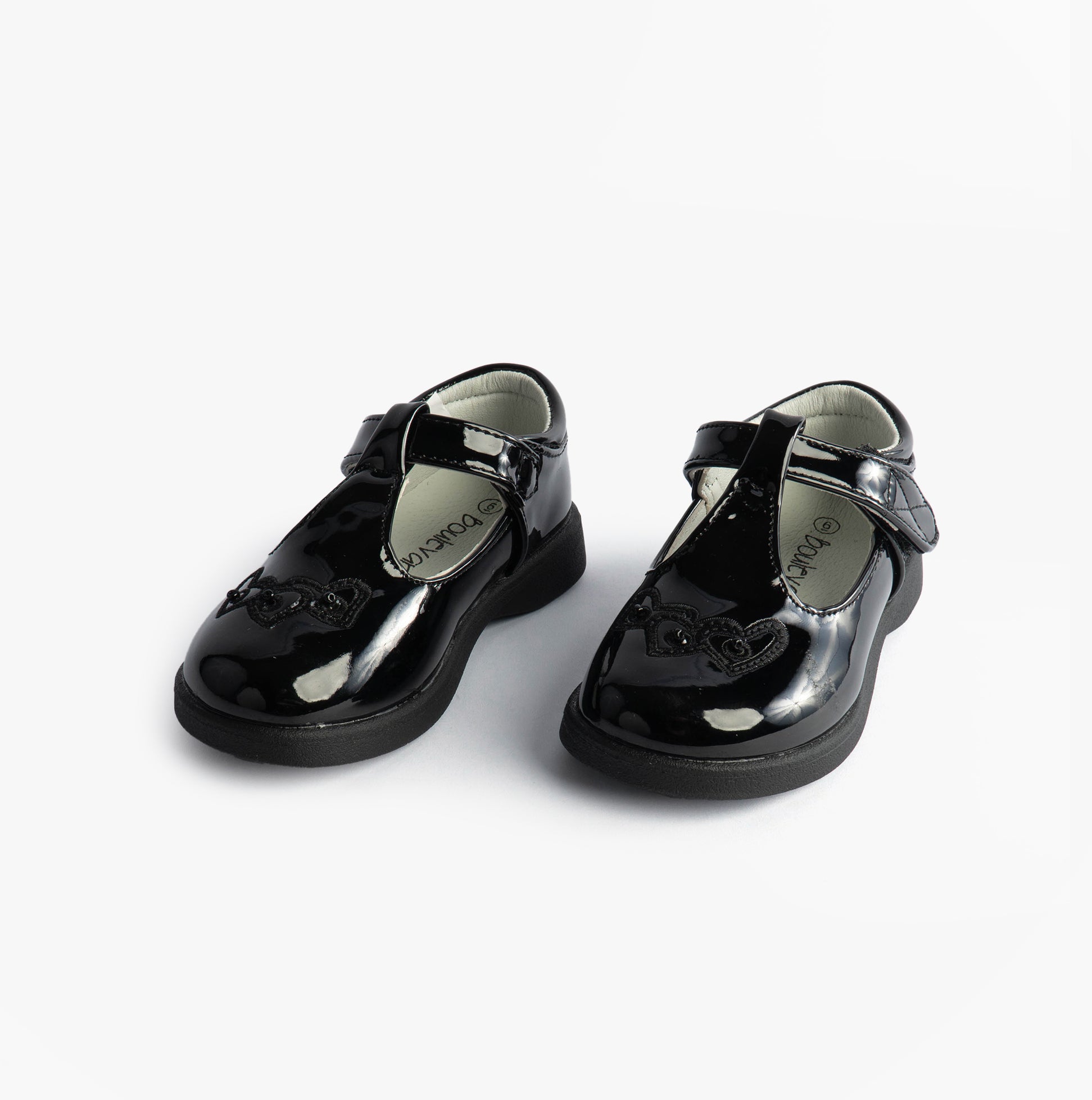 Boulevard Girls Touch Fasten T-Bar School Shoes Black Patent