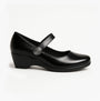 Boulevard L027A Ladies Shoes Black side view showcasing Mary Jane design with round toe and touch fasten strap.