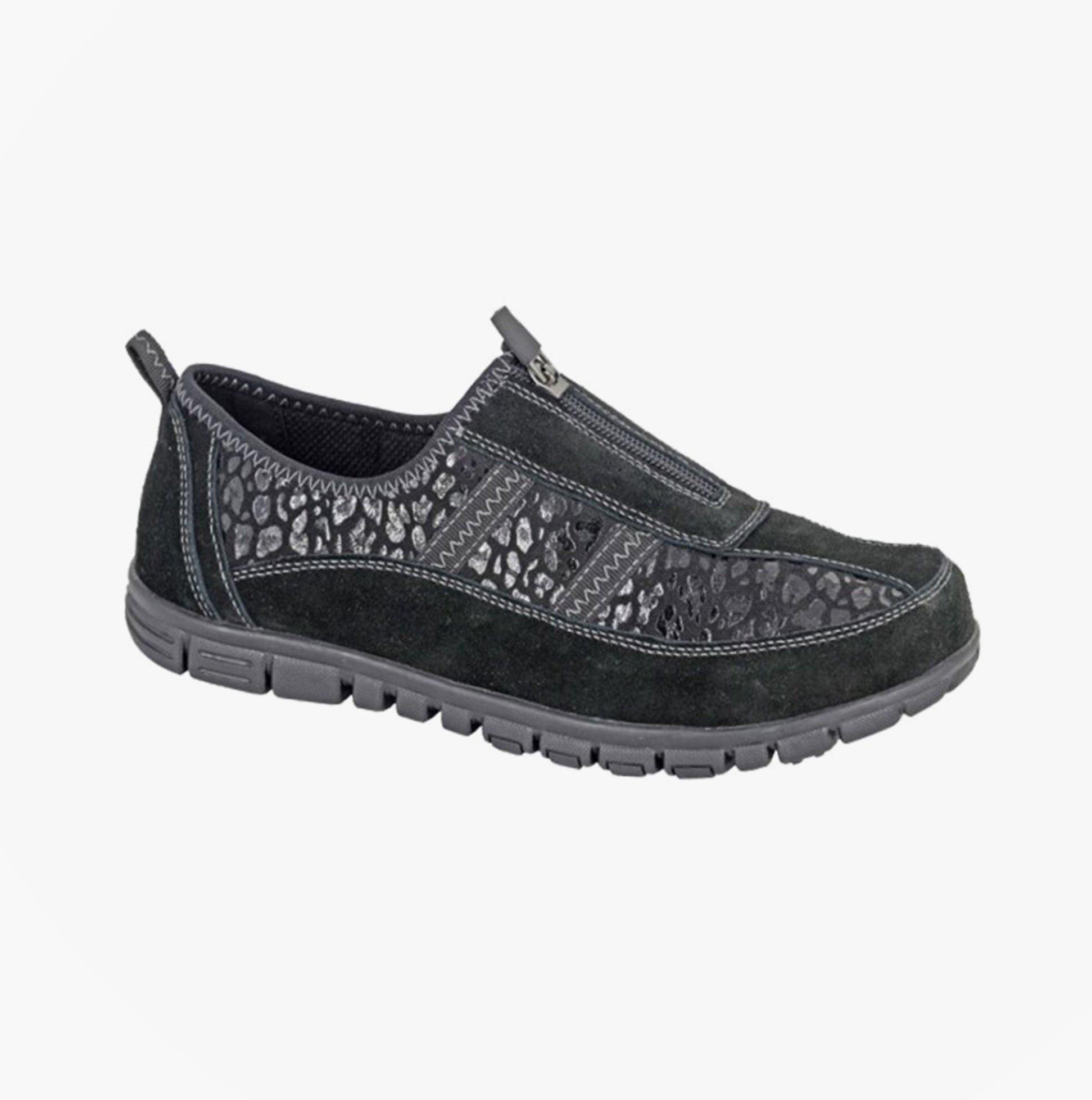 Boulevard L376AS Ladies Shoes Black side view with zip fastening, made of suede and featuring a lightweight design.