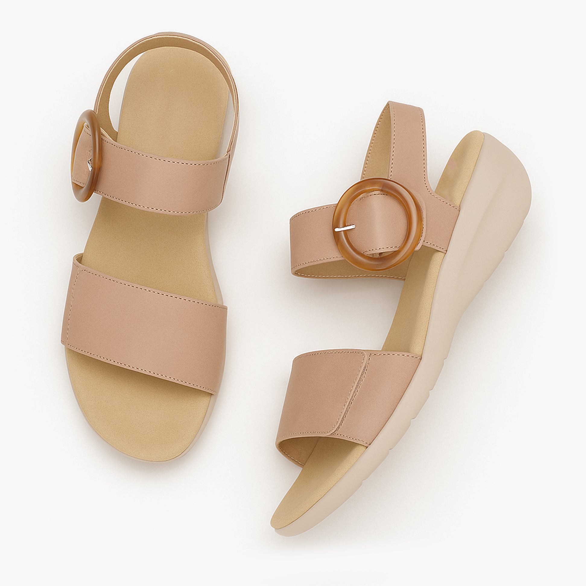 Boulevard L396BE Ladies Sandals Natural top view with PU upper and flat heel design.