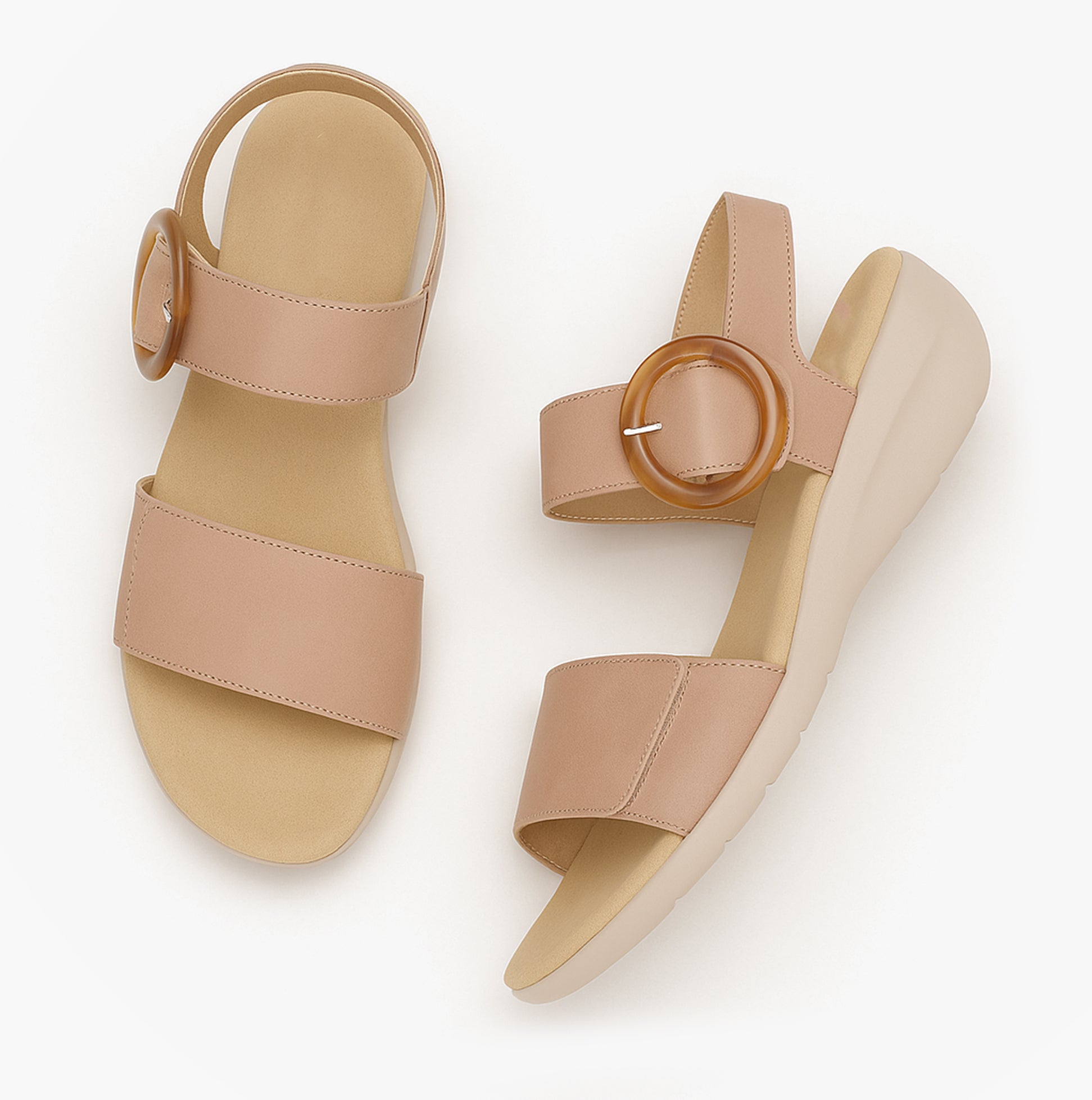 Boulevard L396BE Ladies Sandals Natural top view with PU upper and flat heel design.
