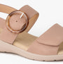 Boulevard L396BE Ladies Sandals Natural close-up detail view of the upper with round accent and touch fasten strap.