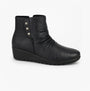 Boulevard L400A Womens Boots Black side view with round toe and low heel, featuring a press stud closure.