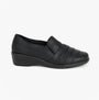 Boulevard L401A Ladies Shoes Black Matt side view showing casual slip-on design and breathable features.