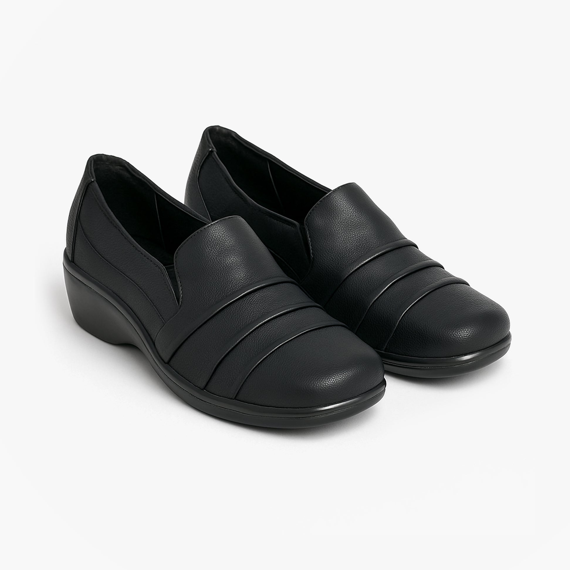 Boulevard L401A Ladies Shoes Black Matt side view showing slip-on design and breathable features.