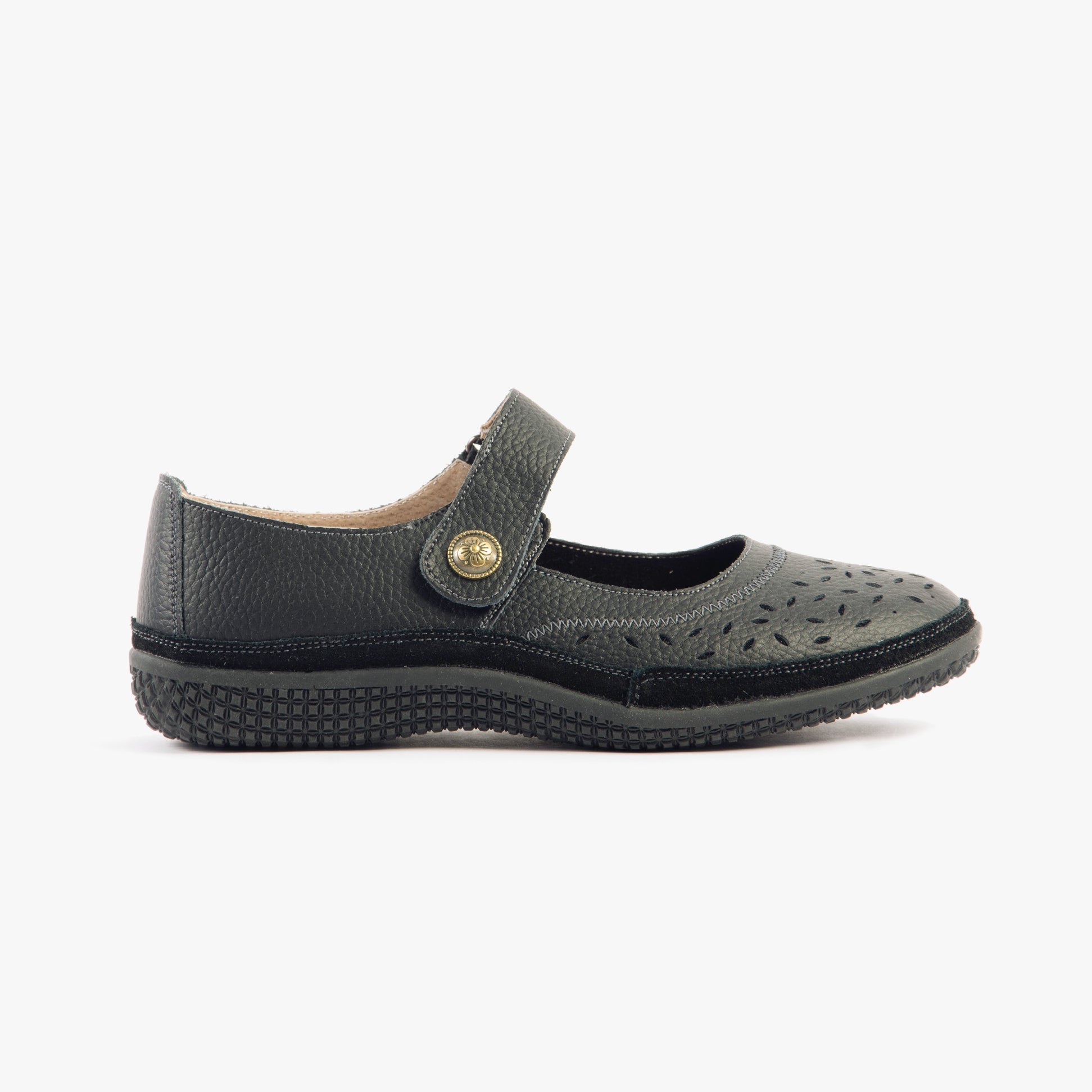 Boulevard ELEANOR Womens Leather Wide Fit Mary Jane Shoes Black