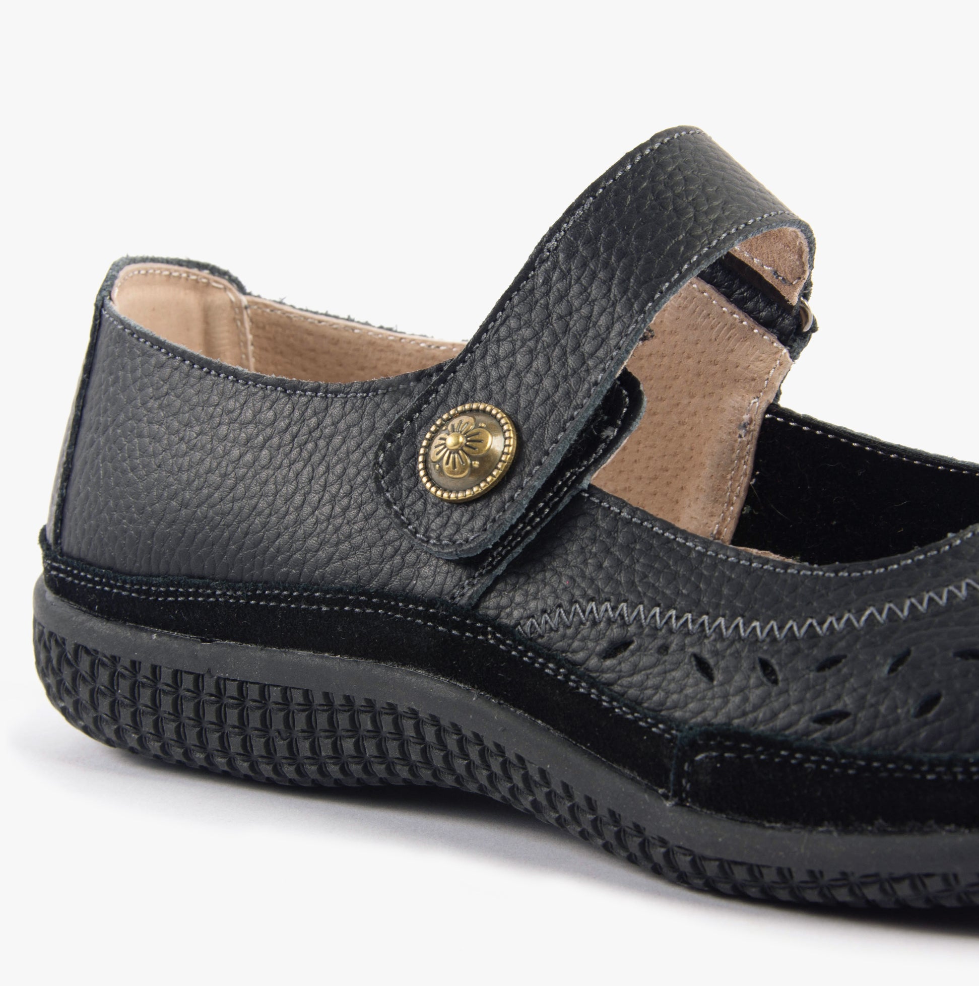 Boulevard ELEANOR Womens Leather Wide Fit Mary Jane Shoes Black
