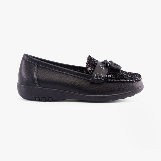 Boulevard PEBBLE Womens Action Leather Loafers Black