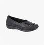 Boulevard L516A Ladies Shoes Black side view showing breathable design and slip-on style.