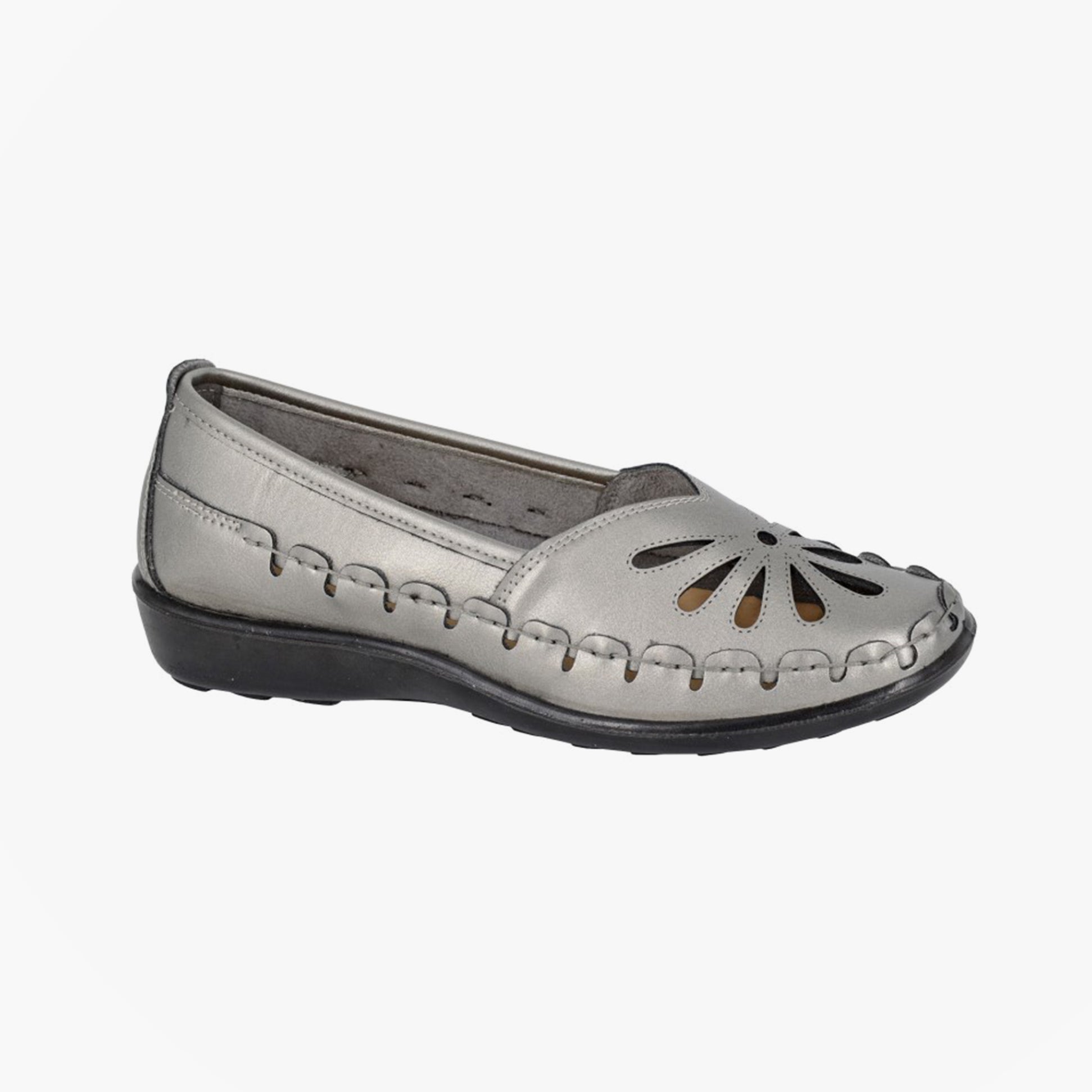 Boulevard L516FS Ladies Shoes Pewter side view with cut-out design and comfort features