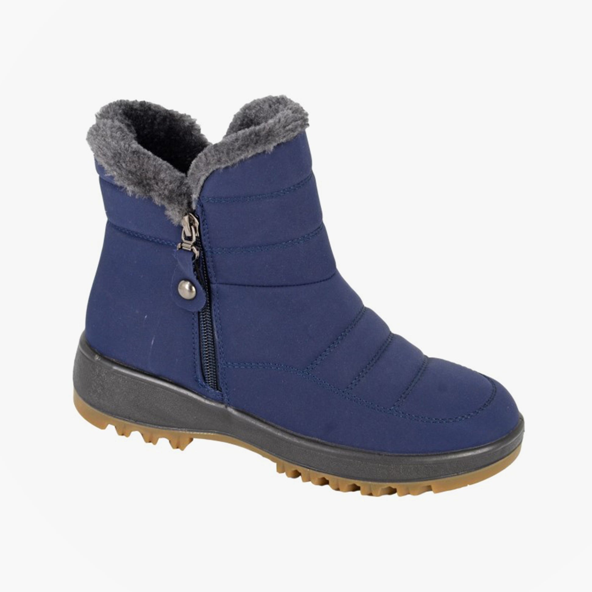 Boulevard L587C Womens Boots Navy side view showing zip closure and warm lining details.