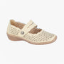 Boulevard L641BE Ladies Shoes Beige side view, casual leather shoes with touch fasten closure and round toe.