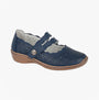 Boulevard L641C Ladies Shoes Navy Blue side view showing leather upper with cut-out details and touch fasten straps.