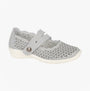 Boulevard L641LF Ladies Shoes Light Grey, side view showing casual leather design with touch fasten feature.