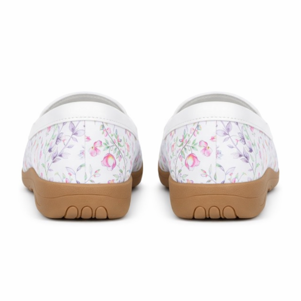 Ladies Buckle Loafers Floral White