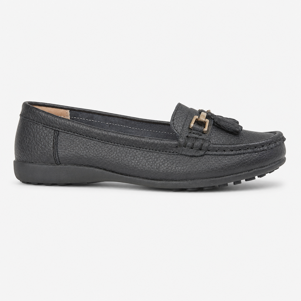 CAMILLA Womens Leather Tassle Loafers Black