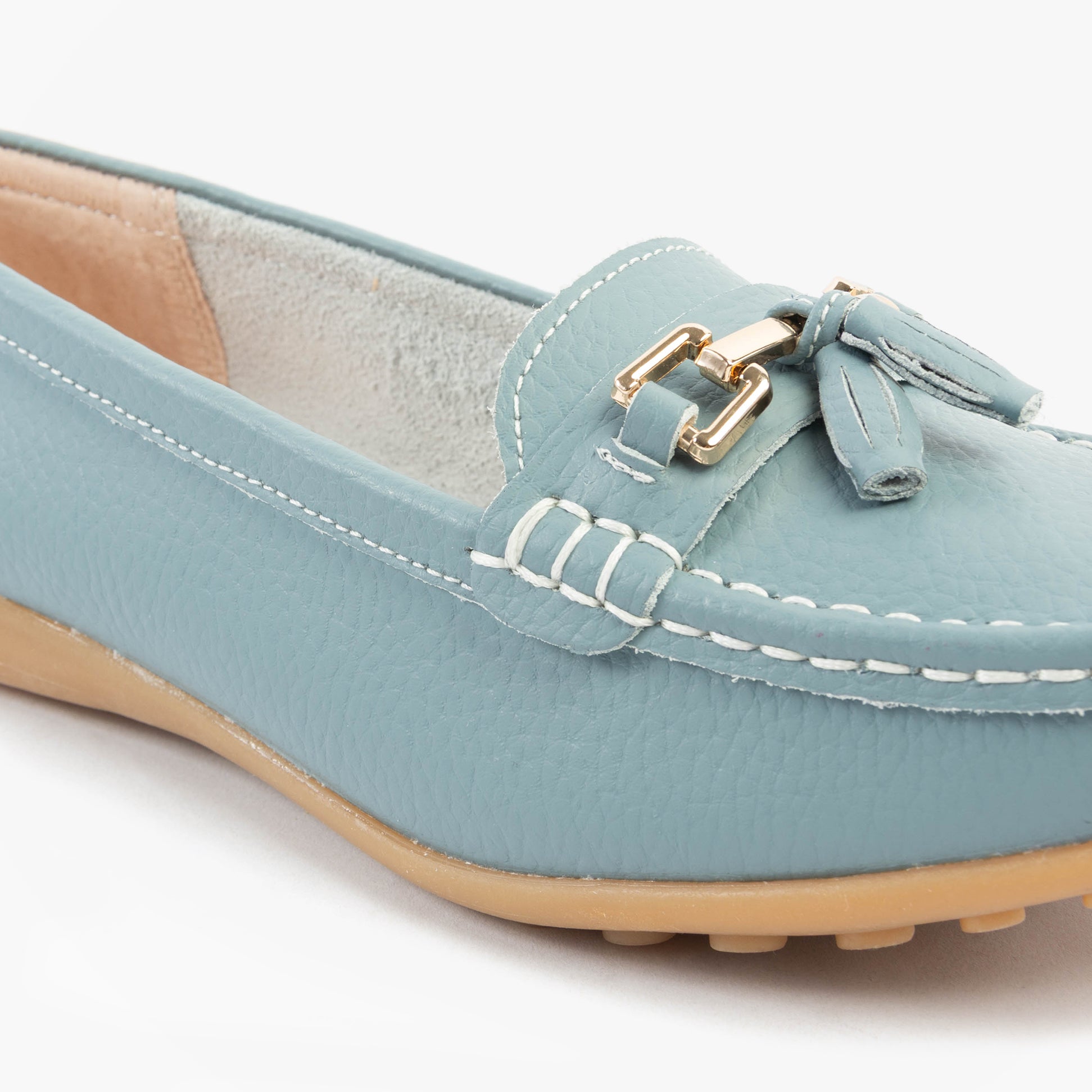 CAMILLA Womens Leather Tassle Loafers Baby Blue