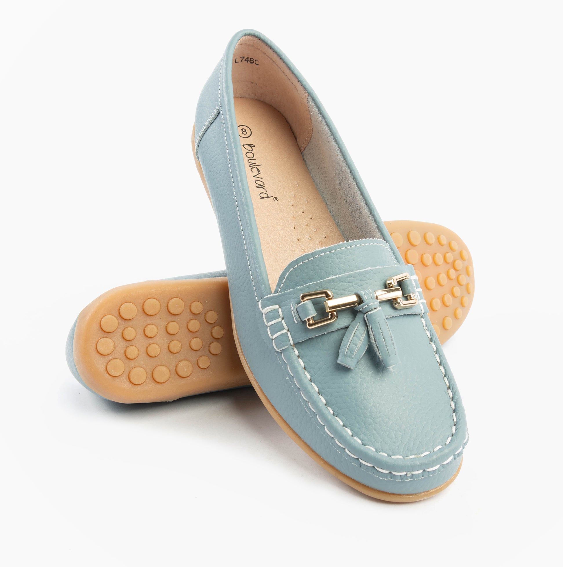 CAMILLA Womens Leather Tassle Loafers Baby Blue