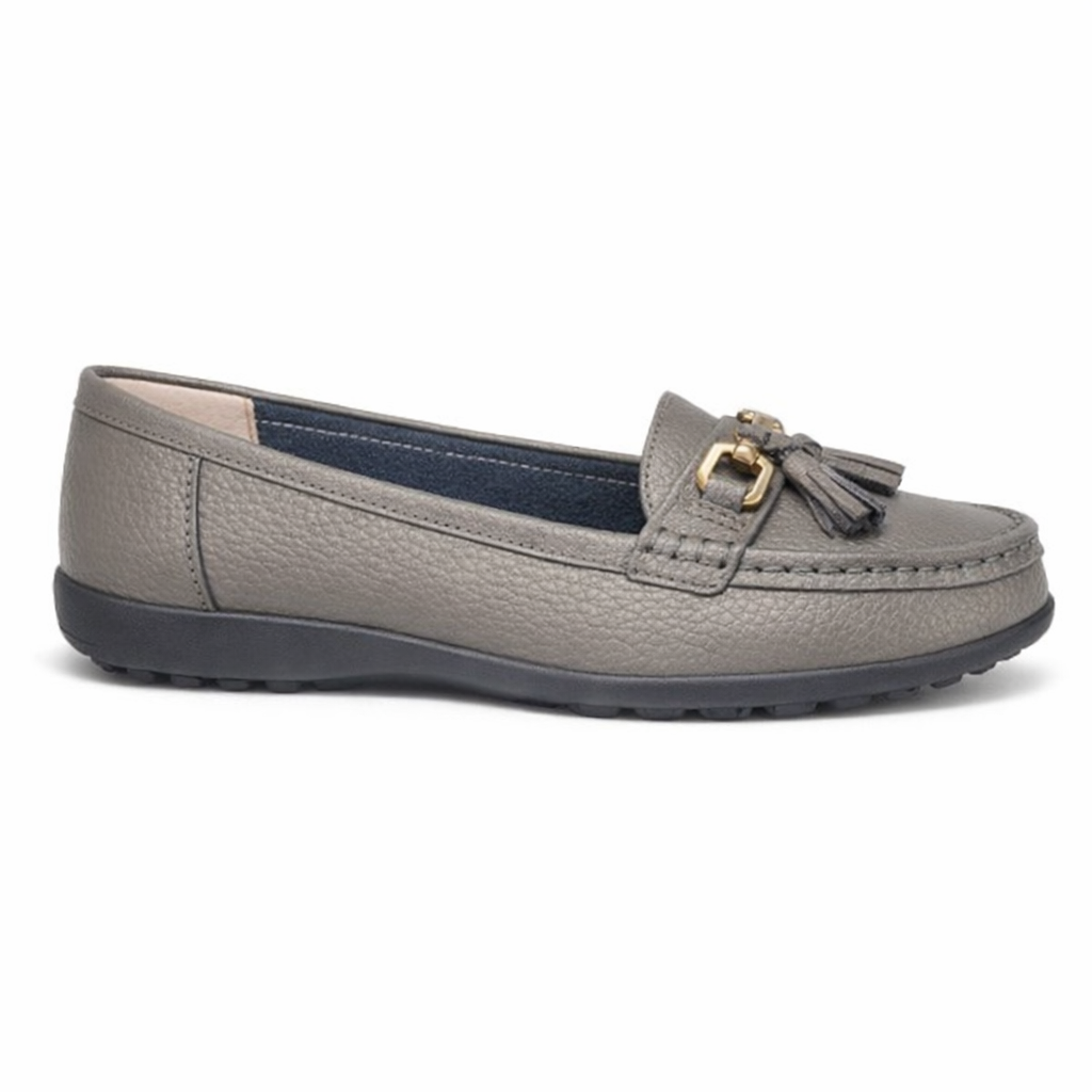 Ladies Loafers Pewter Metallic