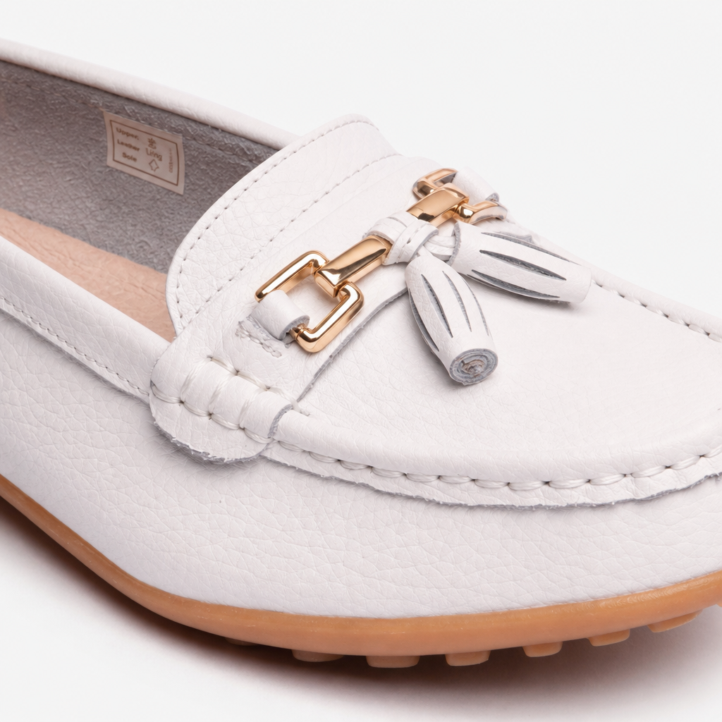 CAMILLA Womens Leather Tassle Loafers White