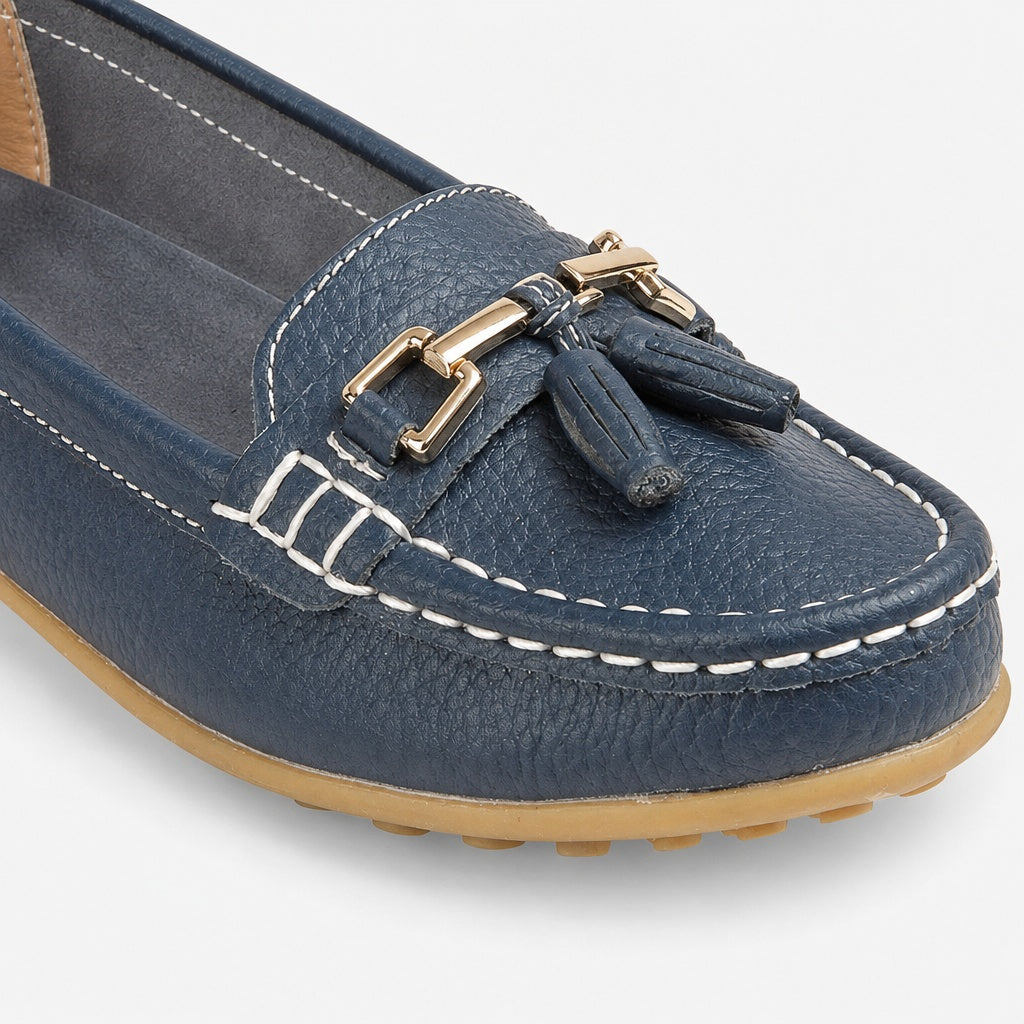 CAMILLA Womens Leather Tassle Loafers Navy