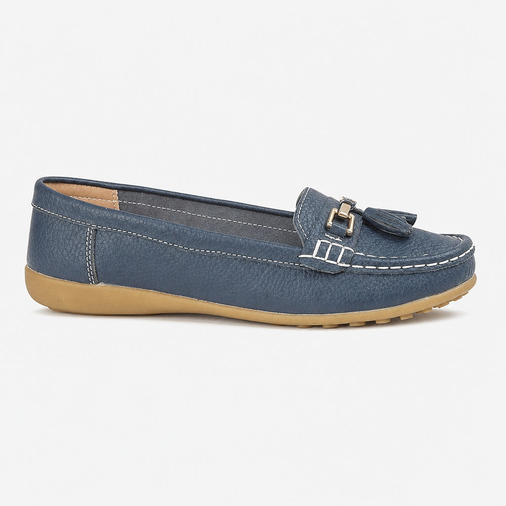 CAMILLA Womens Leather Tassle Loafers Navy
